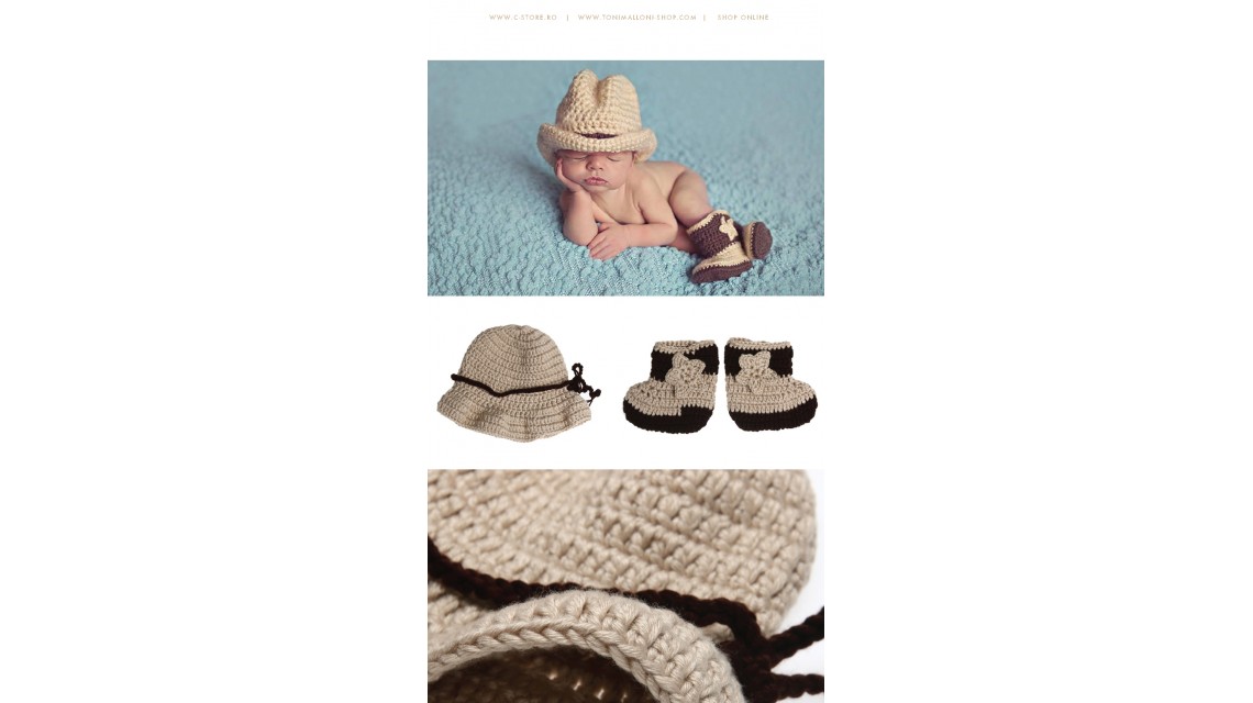 Costum crosetat pentru bebelusi, ideal pentru sedinte foto "Little Cowboy" 5